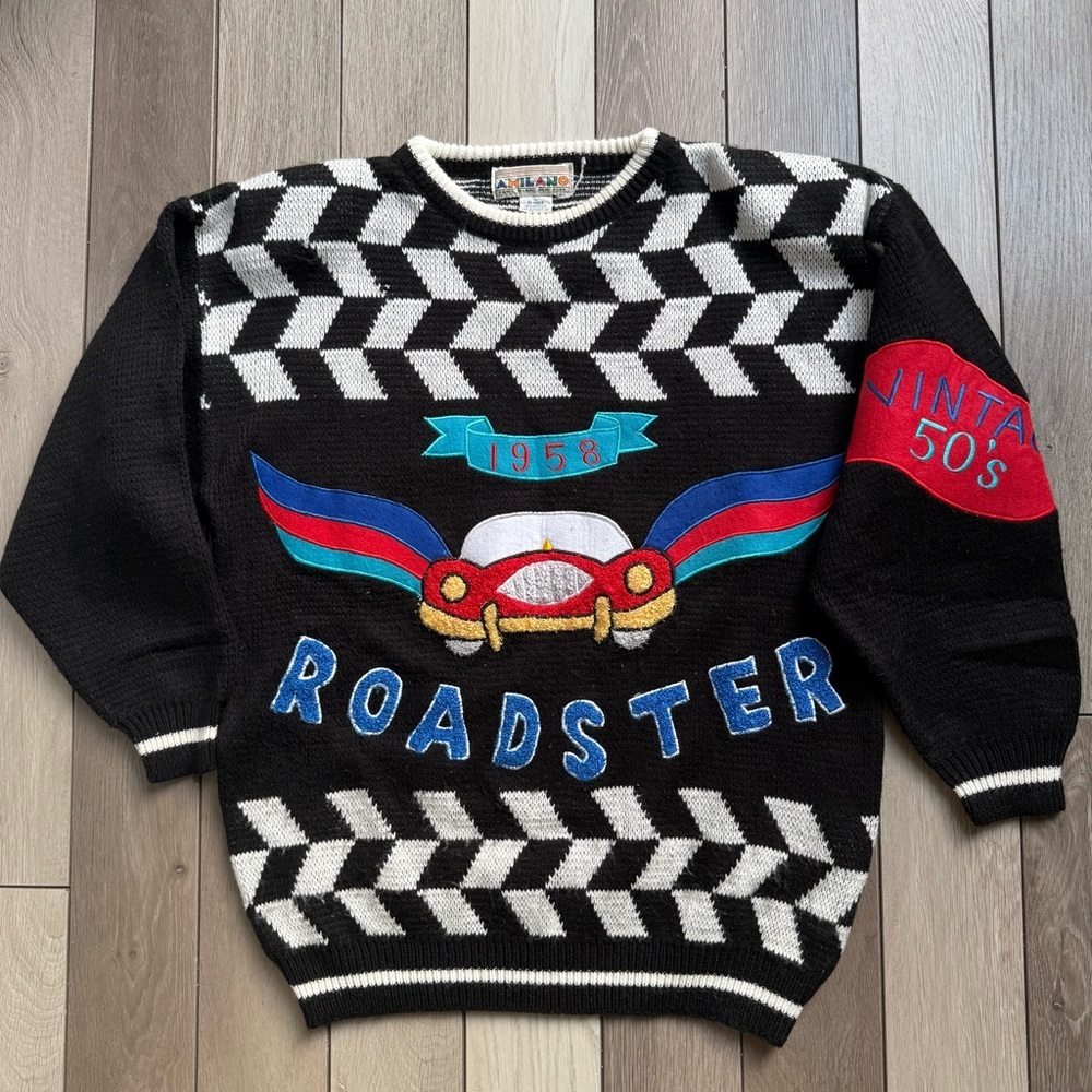 VTG 50’s A’MILANO Paris Milano New York 1958 Roadster Sweater black white L